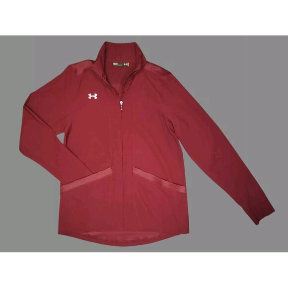 Under Armour UA Windbreaker Jacket Mens MED Maroon Zip Front Warm-Up Unisex - Picture 1 of 6